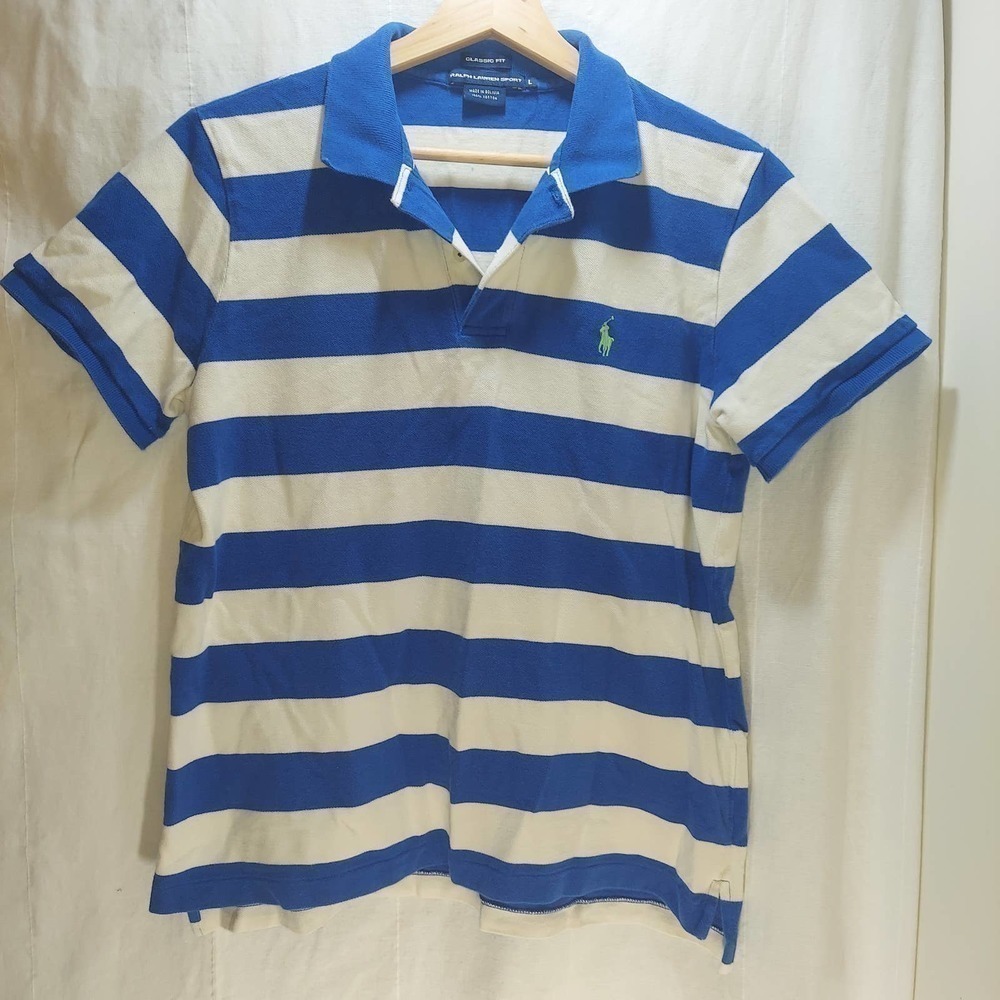 Ralph Lauren Sport Classic Fit Blue/White Striped Polo, Large